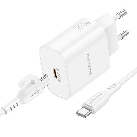 Сетевое зарядное устройство Borofone BA82A с кабелем Type-C на Type-C 1C 25W 3A белое