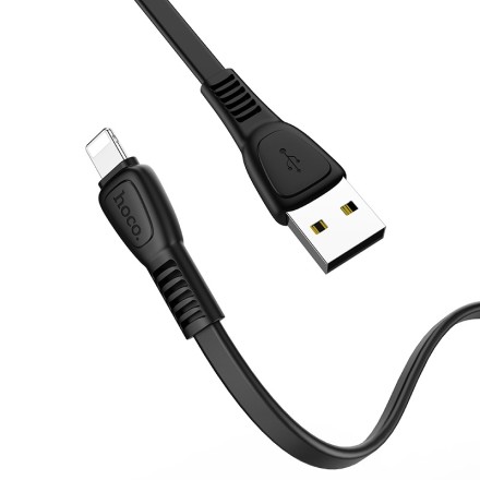 Usb Кабель-зарядка Lightning Hoco X40 Noah 2.4A 1м плоский силиконовый чёрный