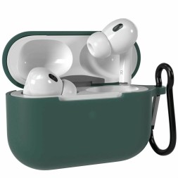 Силиконовый чехол для AirPods Pro 2 c карабином темно-зеленый