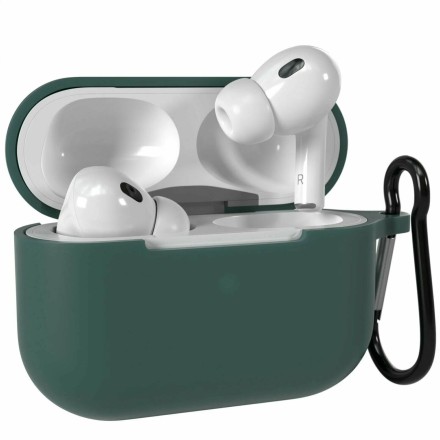 Силиконовый чехол для AirPods Pro 2 c карабином темно-зеленый