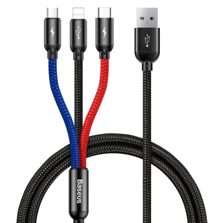 Кабель-зарядка Baseus Three Primary Micro+Lightning+Type-C 3.5A 30см (CAMLT-ASY01) черный