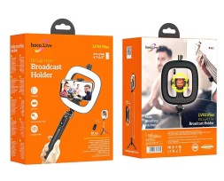 Монопод с пультом ДУ и кольцевой лампой Hoco LV03 Plus BT4.2/1200mAh/60-80см/80см черный