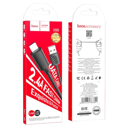 Usb Кабель Lightning Hoco X88 2.4A 1м черный