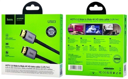 Кабель HDMI - HDMI v2.0 Hoco US03 4K/60Hz 1м черный