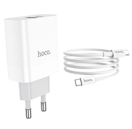Сетевое зарядное устройство Hoco C80A с шнуром Type-C на Type-C 1USB/1С PD3.0/QC3.0 20W/18W белое