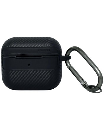 Силиконовый чехол для AirPods 3 с карабином под карбон чёрный
