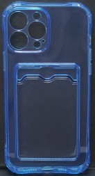 Чехол-накладка силикон с карманом под карту i-Phone 13 Pro Max 6.7&quot; прозрачная синяя