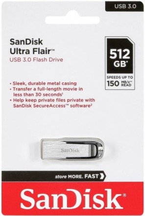 3.0 USB флеш накопитель SanDisk 512GB Ultra Flair (SDCZ73-512G-G46) металл чер/серебро