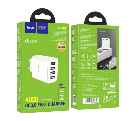 Сетевое зарядное устройство Hoco C102A 4USB 18W QC3.0 белое