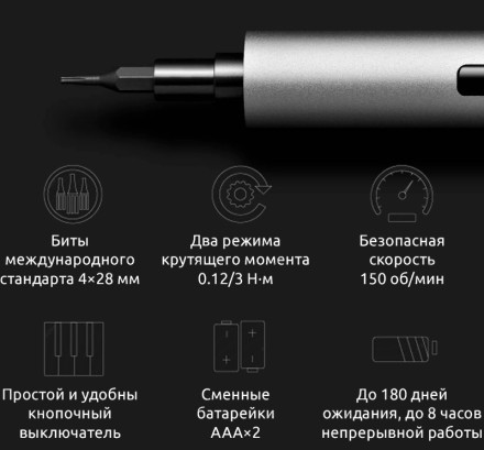Отвертка электрическая умная Xiaomi Wowstick 1F+ TRY 20 in1 Kit чёрная