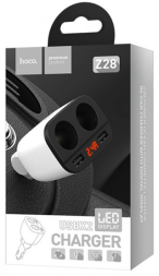 Автомобильное зарядное устройство Hoco Z28 2USB дисплей, белое