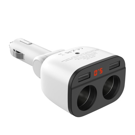 Автомобильное зарядное устройство Hoco Z28 2USB дисплей, белое