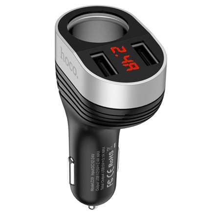 Автомобильное зарядное устройство Hoco Z29 2USB 3.1A дисплей черное