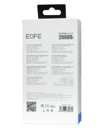 Powerbank EOFE G201 20000mAh 3A /22.5W 2USB/Type-C с дисплеем чёрный