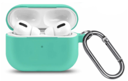 Силиконовый чехол для AirPods Pro 2 c карабином бирюзовый