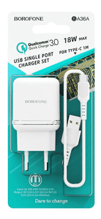 Сетевое зар. устр. Borofone BA36A 1USB QC3.0 18W белое